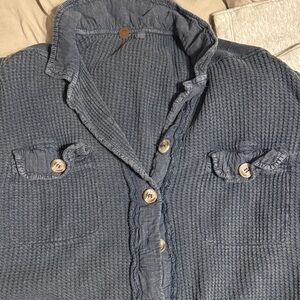 Free People washed navy blue waffle shirt